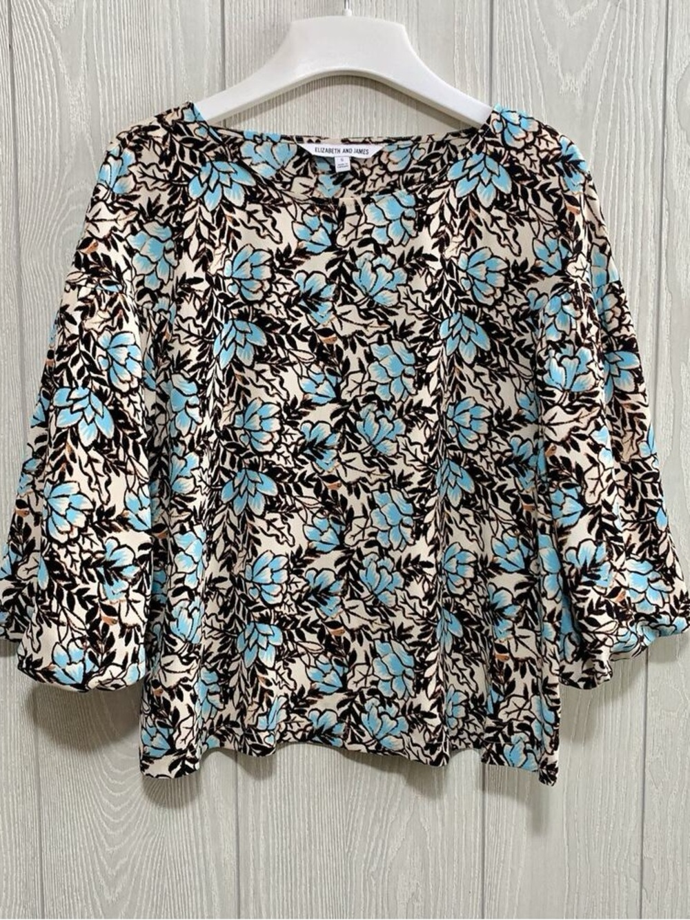 Elizabeth and James Cream Blouse with Blue Floral Print